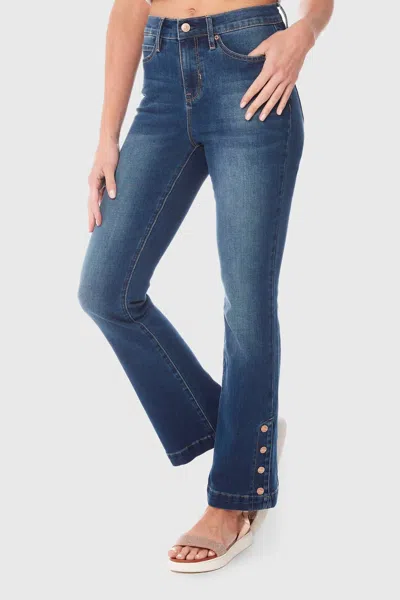 Pine Apparel Bootcut Jeans With Side Hem Buttons In Blue
