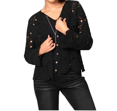 Pine Apparel Crochet V-neck Cardigan In Black