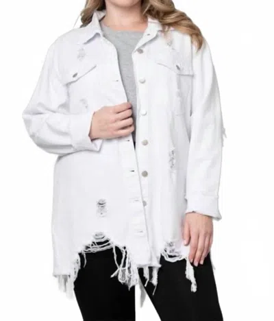 Pine Apparel Distressed Denim Shacket - Plus In White