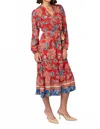 Pine Apparel Floral Print Balloon Sleeve Dress In Red/blue In Multi