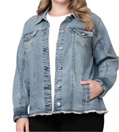 Pine Apparel Frayed Denim Jacket In Curvy