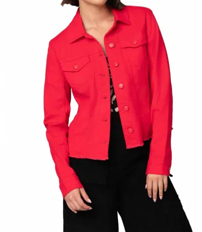 Pine Apparel Frayed Jean Jacket In Strawberry In Red
