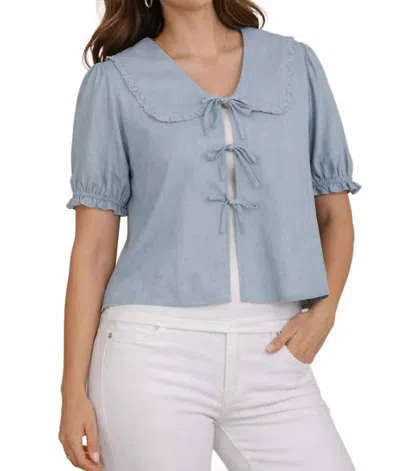 Pine Apparel Linen & Lace Top In Sky In Blue