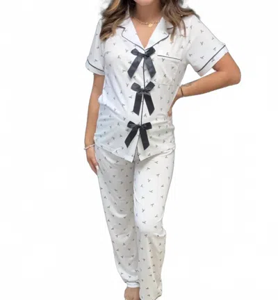 Pine Apparel Midnight Pajama Set In Black Bow In White