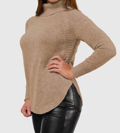 Pine Apparel Mossy Shirttail Cowl Neck Sweater In Taupe In Grey