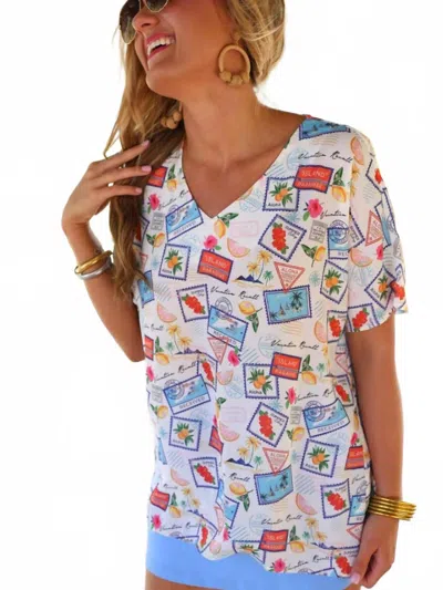 Pine Apparel Passport Needed Tunic Top In Beige Multi In Blue