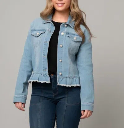 Pine Apparel Peplum Hem Denim Jacket W/ Novelty Buttons