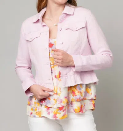 Pine Apparel Peplum Hem Denim Jacket W/ Novelty Buttons In Pink