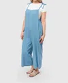 Pine Apparel Washer Linen Blend Cargo Romper In Poseidon Blue In Multi