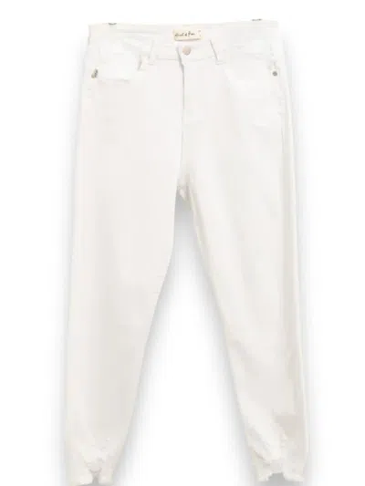 Pine Apparel Women's Dog Bite Hem Jeans In White