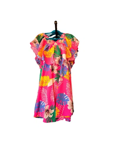 Pine Apparel Women's Truly Tropical Off Shoulder Dress In Pink Multi