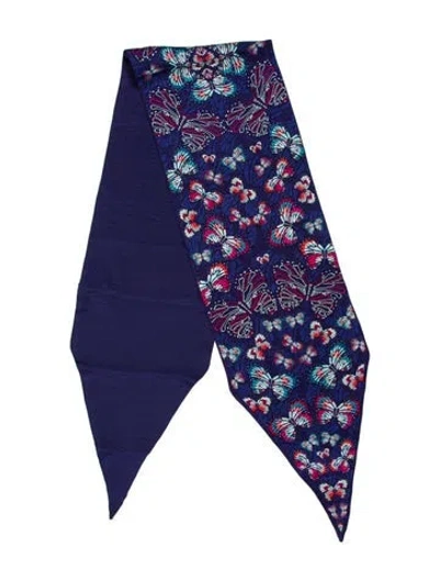Pre-owned Pineda Covalin Silk Printed Scarf In Blue