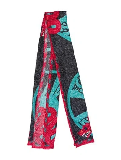 Pre-owned Pineda Covalin Silk Printed Scarf In Blue