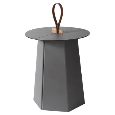 Pre-owned Pinetti 21st Century Aile Folding Table In Real Calf Leather Handmade In Italy In Gray