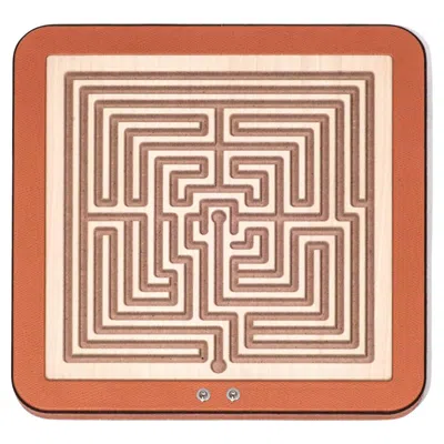 Pre-owned Pinetti 21st Century Arianna Labyrinth Game Set In Wood And Leather Handmade In Italy In Brown