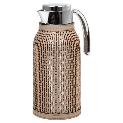 Pre-owned Pinetti 21st Century Diana Thermal Carafe 1.5l Earth Leather Cover Handcrafed In Italy In Gray