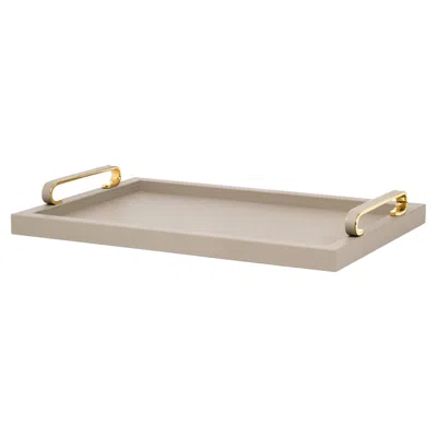 Pre-owned Pinetti 21st Century Foscari Serving Leather Tray With Brass Handles Handmade In Italy In Sand