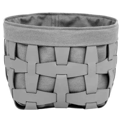 Pre-owned Pinetti 21st Century Hook Magazine Holder Leather Basket With Fabric Handmade In Italy In Gray