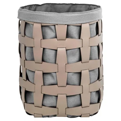 Pre-owned Pinetti 21st Century Hook Tall Laundry Basket With Leather & Cotton Handmade In Italy In Gray