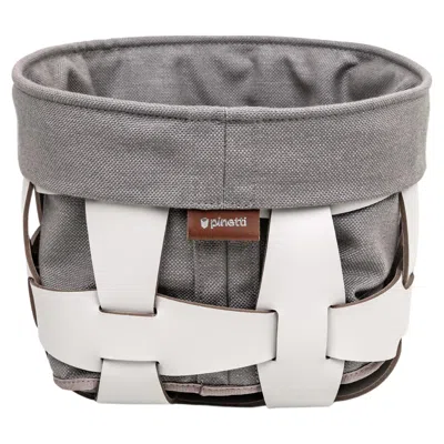 Pre-owned Pinetti 21st Century Hook Washcloth Basket In Leather Handmade In Italy In Gray