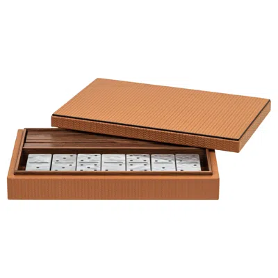 Pre-owned Pinetti 21st Century Italian Dominoes In Walnut Wood And Real Calf Leather In Brown