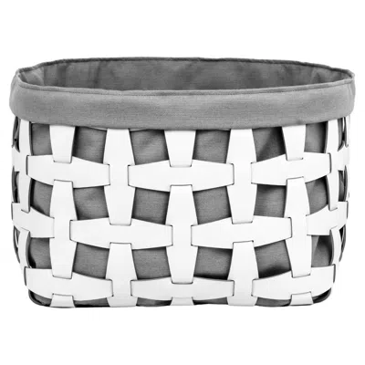 Pre-owned Pinetti 21st Century Large Hook Leather Basket For Towels With Fabric Handmade In Italy In Gray