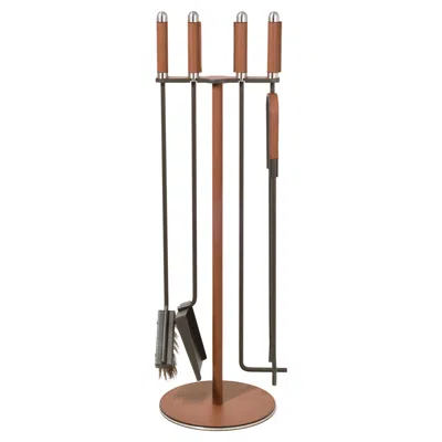 Pre-owned Pinetti 21st Century Leather & Burnished Steel Fireplace Set Handcrafed In Italy In Brown