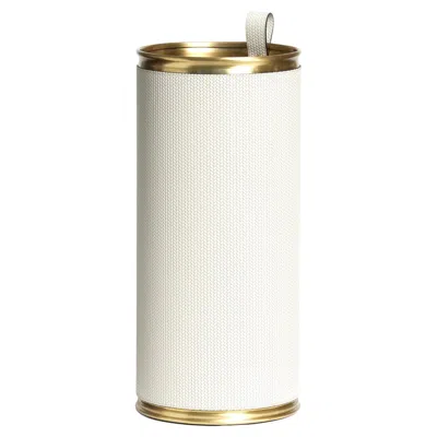 Pre-owned Pinetti 21st Century Leather & Satin Brass Umbrella Stand Handcrafed In Italy In Sand
