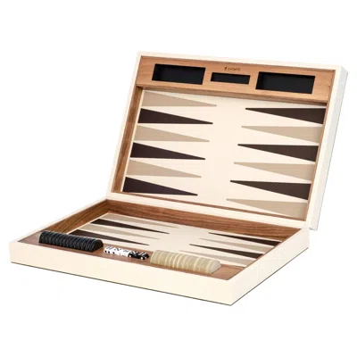 Pre-owned Pinetti 21st Century Leather And Walnut Wood Backgammon Set Handcrafted In Italy In Brown