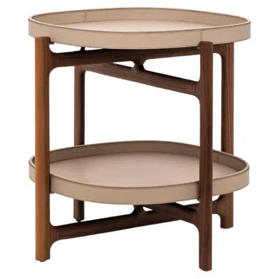 Pre-owned Pinetti 21st Century Leather & Walnut Wood Chelsea Folding Table Handmade In Italy In Brown