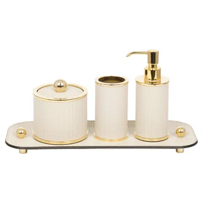 Pre-owned Pinetti 21st Century Leather Olimpia Round Bathroom Set Made In Italy In Sand