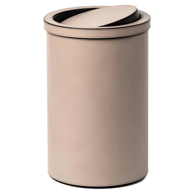 Pre-owned Pinetti 21st Century Leather Tilting Lid Waste Bin Handmade In Italy In Brown