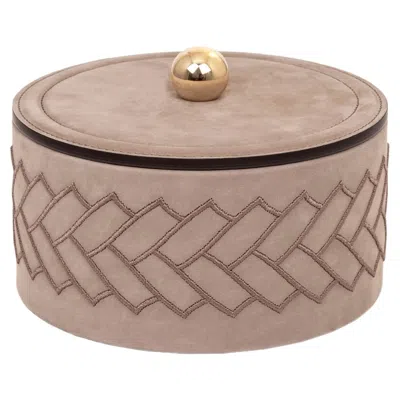 Pre-owned Pinetti 21st Century Lily Decorative Box In Nubuck Leather Handcrafed In Italy In Brown