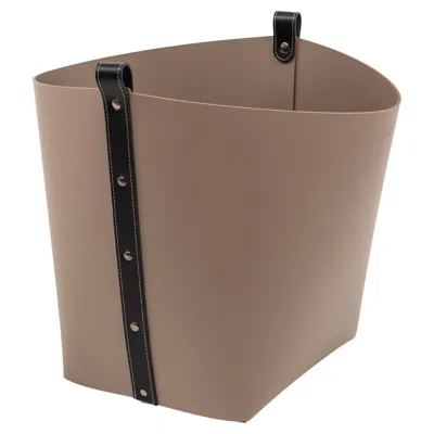 Pre-owned Pinetti 21st Century Ovo Towel & Magazine Leather Basket Outdoor Use Handmade In Italy In Gray