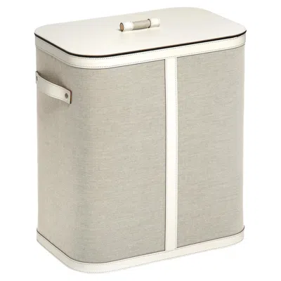 Pre-owned Pinetti 21st Century Penelope Rectangular Laundry Basket In Leather & Canvas Cotton In Sand