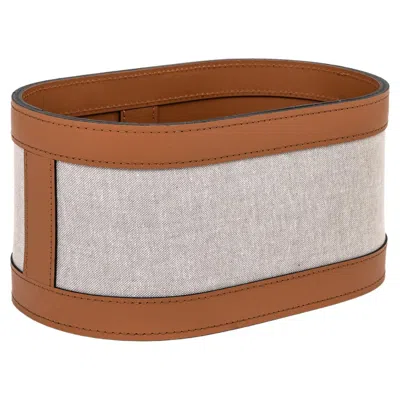 Pre-owned Pinetti 21st Century Penelope Washcloth Holder In Canvas & Leather Handmade In Italy In Brown