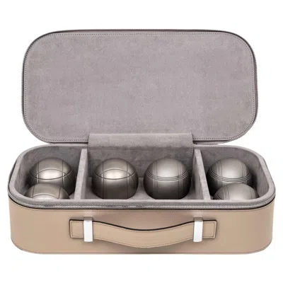 Pre-owned Pinetti 21st Century Petanque Game Set With Leather Box Handmade In Italy In Brown