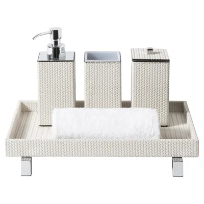 Pre-owned Pinetti 21st Century Poseidon Square Bathroom Set Waterproof Leather Handmade In Italy In Gray