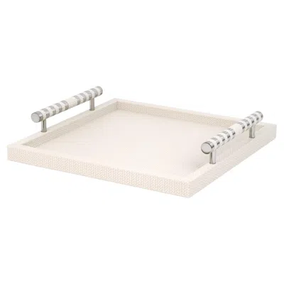 Pre-owned Pinetti 21st Century Saturno Serving Leather Tray With Chrome Handles Handmade In Italy In Sand
