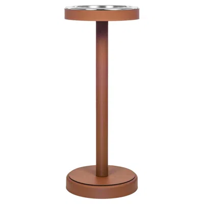 Pre-owned Pinetti 21st Century Steel Ice Bucket Stand With Leather Cover Handmade In Italy In Brown