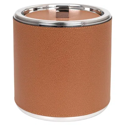 Pre-owned Pinetti 21st Century Steel Ice Bucket With Leather Cover Handmade In Italy In Sand