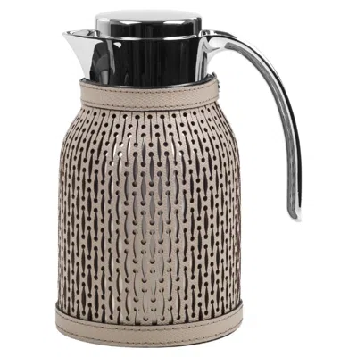 Pre-owned Pinetti 21st Century Steel Thermal Carafe Diana With Taupe Cover Handcrafed In Italy In Brown