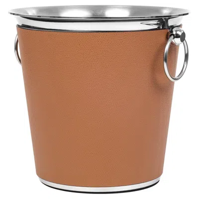 Pre-owned Pinetti 21st Century Steel Thermal Champagne Bucket With Leather Cover Handmade In Italy In Brown