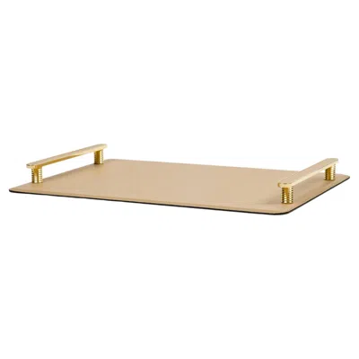 Pre-owned Pinetti 21st Century Venaria Serving Leather Tray With Brass Handles Handmade In Italy In Sand