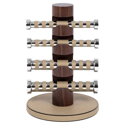 Pre-owned Pinetti 21st Kit Of 4 Dumbbells With Stand Handmade In Italy In Brown