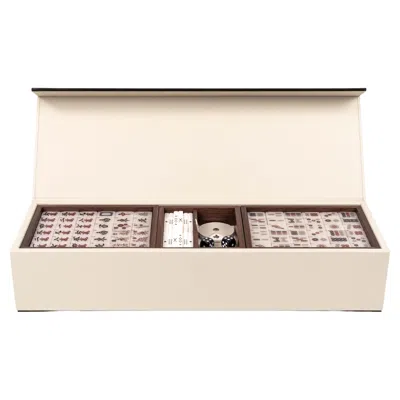 Pre-owned Pinetti 21st Mahjong Game Set In Walnut Wood And Leather Handmade In Italy In Brown