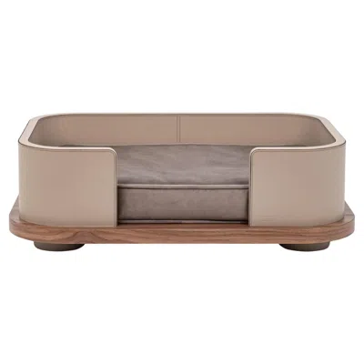 Pre-owned Pinetti 21st Pet Bed Large In Walnut Wood & Calf Leather In Brown