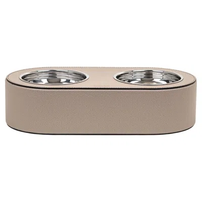 Pre-owned Pinetti 21st Pet Bowl Small In Wood & Calf Leather In Brown