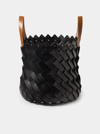 Pinetti Almeria Handwoven Water-resistant Leather Basket In Black