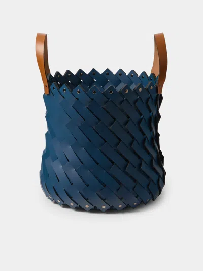Pinetti Almeria Handwoven Water-resistant Leather Basket In Blue